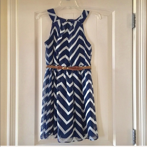 Navy & White Sleeveless Chevron Dress Sz S - Picture 2 of 4